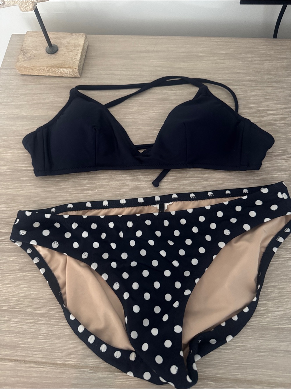 J. Crew navy and White Polka Dot Bikini